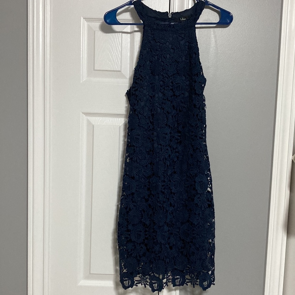 NWT/NIP Lulus Love Poem Navy Blue Lace Mini Dress